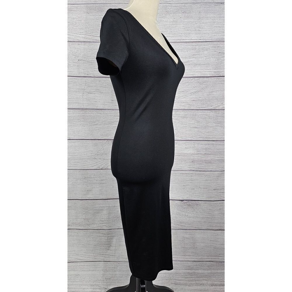 Leith from Nordstrom V-Neck Short Sleeve Bodycon Dress Black Size X-Small - Picture 6 of 8